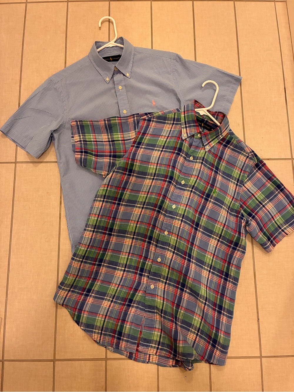 2 Ralph Lauren Short Sleeve Button Down Shirts Cotton and Linen M